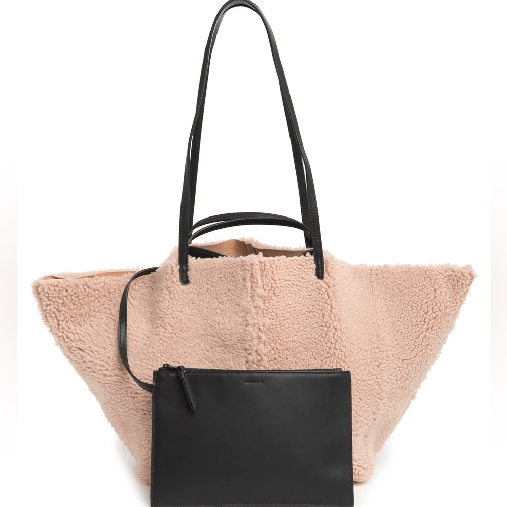 AllSaints Shearling Tote with Black Leather Pouch